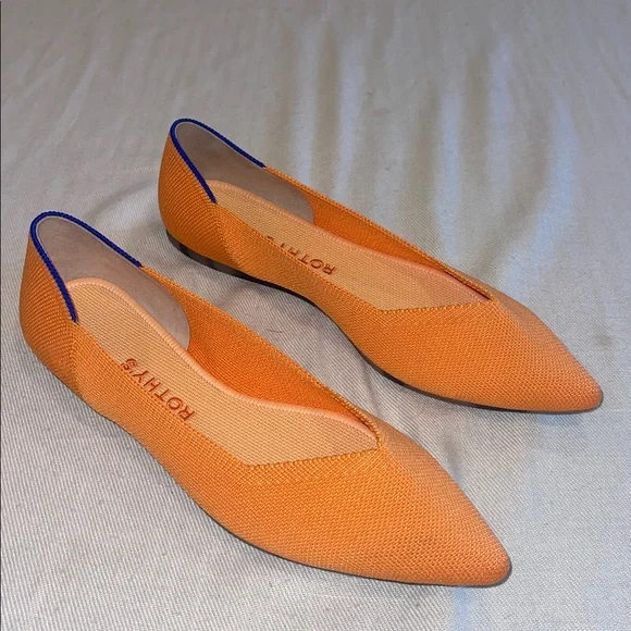 Rothy’s Tangerine Flats, with blue trim on back SZ 8 EUC - Picture 8 of 11